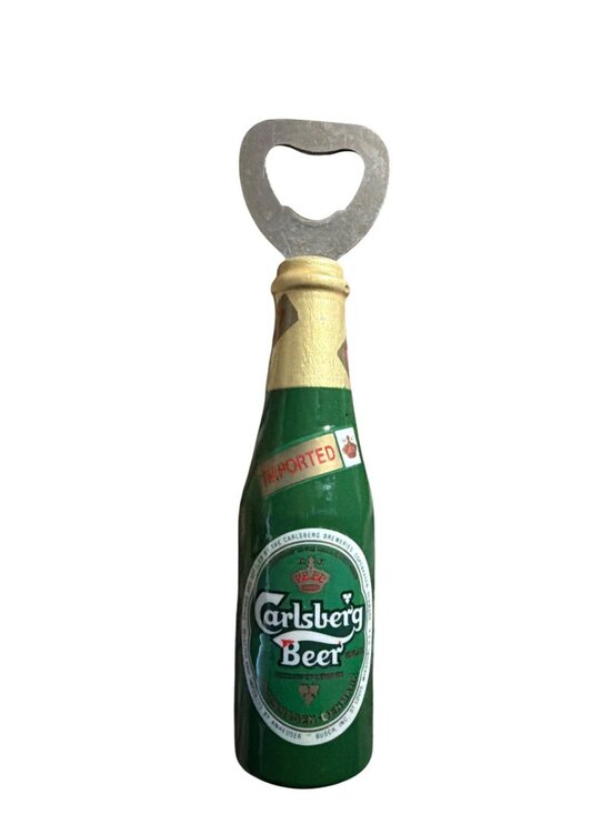 Carlsberg Beer Bottle-Shaped Metal Bottle Opener Imported Design Vintage Look
